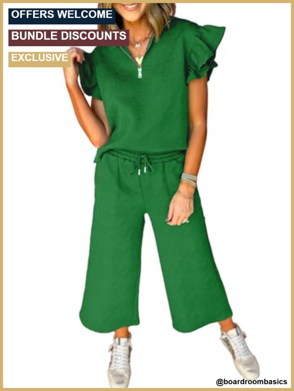 2 Piece Lounge Set for Women V Neck Collared Ruffle Short Sleeve Polo Shirt